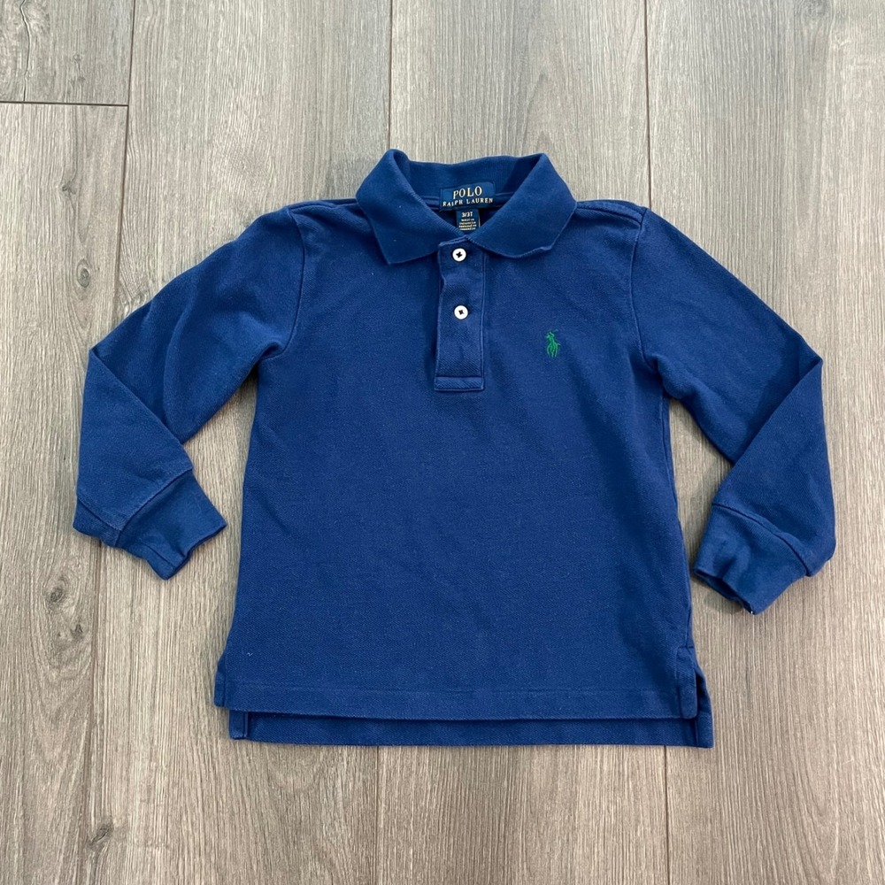 Polo Ralph Lauren Kids Navy Blue Long Sleeve Pique Polo Shirt Size 3/3T